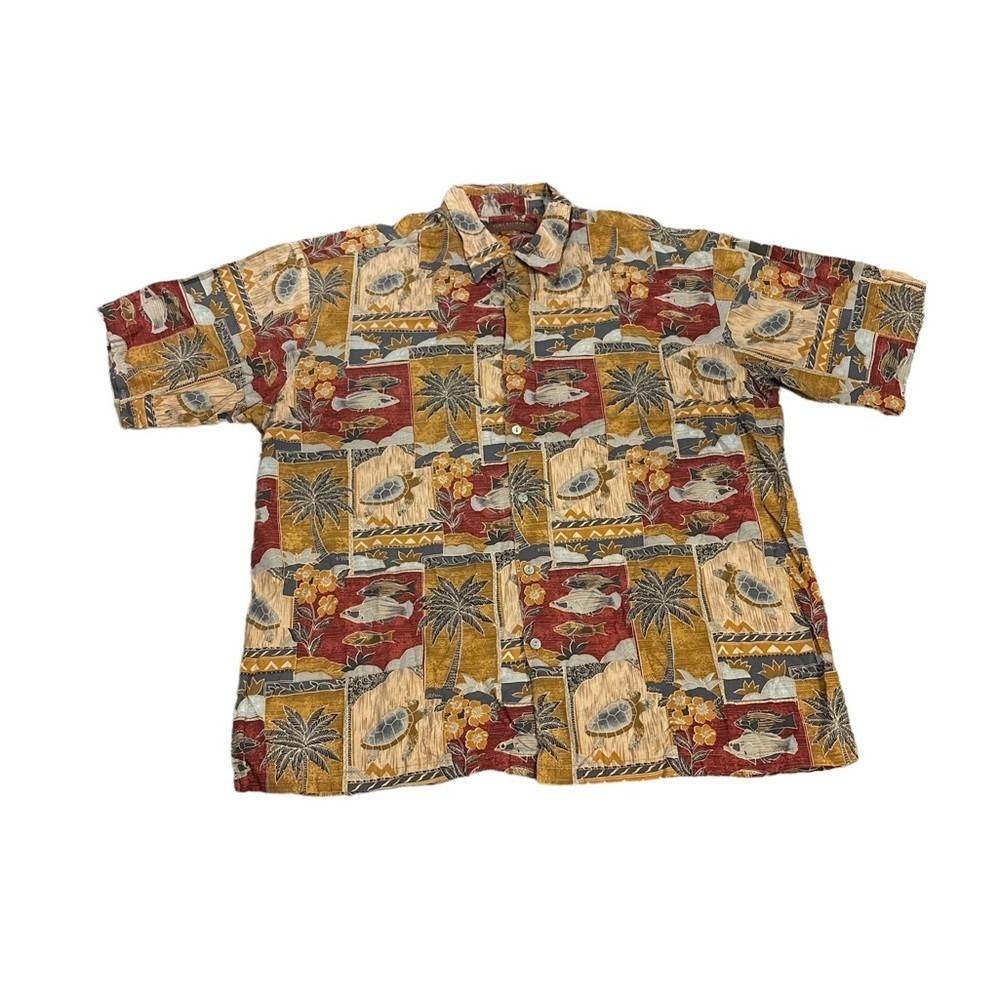 Tori Richard Mens XL Hawaiian‎ Shirt Cotton Lawn Sea Turtle Fish Palm Tree Print